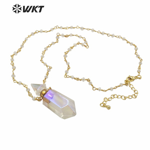 Collier à double point en cristal plaqué or pour femmes, WT-N1233, collier à quartz Aura, chapelet <span class=keywords><strong>de</strong></span> perles, bouteille <span class=keywords><strong>de</strong></span> <span class=keywords><strong>esprit</strong></span>, vente en gros - Product Image 2