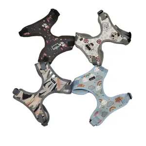 Free sample Dog harness 2022 adjustable vest OEM Sublimation Pet Supplier Neoprene Comfortable Pet custom Dog Harness collar set