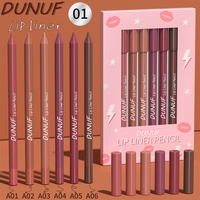 DUNUF Set 6 Buah Pena Lipliner Tahan Air Matte Tahan Lama Riasan Bibir Lembut Alami Portabel Lip Liner Kosmetik Istimewa