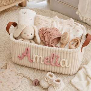 Corduroy Custom Name Baby Storage Basket Personalized Nursery Foldable Changing <b>Aesthetic</b> Boho <b>Room</b> <b>Decor</b> Practical Caddy Infant - Product Image 5