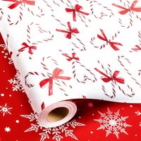 Papier cadeau de Noël 80g, motif nœud rouge et canne à sucre, en stock, imprimé double face avec motif flocon de neige, pour filles ou enfants