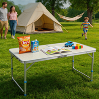 Table de camping pliable réglable en hauteur sur 3 niveaux, grande table pliante en MDF et aluminium pour pique-nique en plein air, barbecue, fête, camping