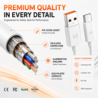 Câble de charge rapide USB-A vers Type-C 67W 6A à charge turbo haute vitesse, cordon de chargeur en PVC pour smartphones Redmi, vente en gros