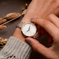 Montre de luxe pour femme en acier inoxydable à quartz, verre minéral, aiguilles, étanche 3 ATM, fermoir invisible, style vintage, logo personnalisé, fabrication usine