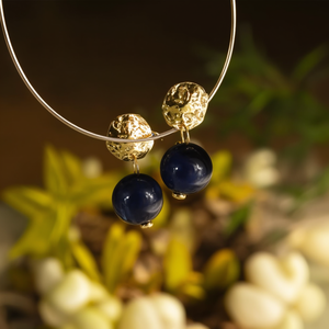 Pendientes de Moda con Baño de Oro PVD, Acero Inoxidable 316L, Resistentes y Sostenibles, con Piedra Azul - Product Image 3