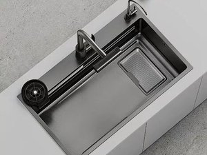 Fregadero de Cocina de Acero Inoxidable con Cascada, Enjuagador de Vasos y Grifo Extraíble, Antirrayas con Diseño de Panal - Product Image 6