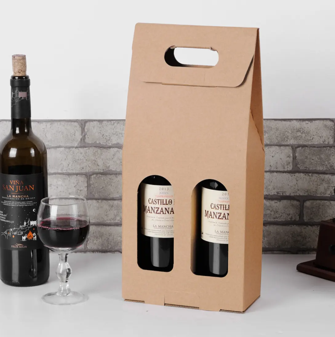 Toptan moda sadelik çevre koruma geri dönüşümlü kahverengi şarap kağit kutu