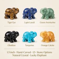 Figurine d'éléphant porte-bonheur sculptée à la main en cristal naturel, 1,5 pouce, pierre de guérison, statue Feng Shui, 18 options