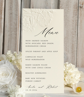 Cartes de menu personnalisées pour mariage, élégantes et luxueuses, en ivoire, avec motif floral en relief, pour table, tente, carte d'escorte, nom personnalisé