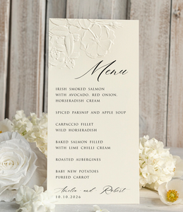 Cartes de menu personnalisées pour mariage, élégantes et luxueuses, en ivoire, avec motif floral en relief, pour table, tente, carte d'<span class=keywords><strong>escorte</strong></span>, nom personnalisé - Product Image 5