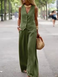 Complimenti 2 pezzi completi pantaloni larghi OL moda canotte Casual gilet e pantaloni 2025 donna elegante Set di pantaloni 2 pezzi - Product Image 3