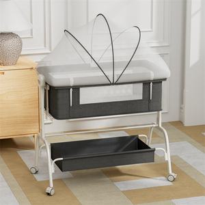 <span class=keywords><strong>Lit</strong></span> bébé multifonctionnel en métal avec mode berçant, réglage de la hauteur, moustiquaire et roulettes - Product Image 1