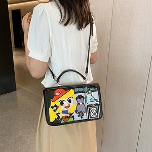 Bolso de hombro pequeño cuadrado de mano para mujer, estilo vintage, con bordado de parche geométrico y diseño de dibujos animados, para comercio exterior de nicho.94502 - Product Image 6
