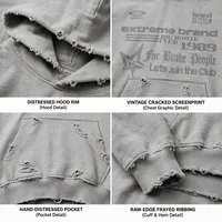 Sweat-shirt à capuche surdimensionné vintage effet vieilli 450 GSM personnalisé pour le streetwear – Vente en gros OEM