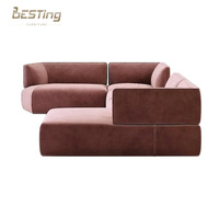 Meubles de salon de luxe italien moderne, ensemble de canapé d'angle modulaire en cuir rose vif pour mariage