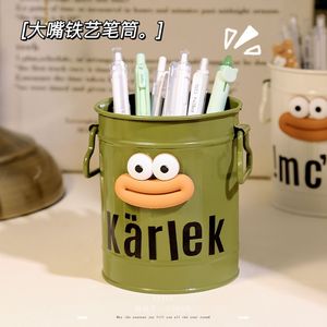 Lindo Portaplumas Redondo de Hierro, Contenedor de Escritorio de 6L sin Tapa, Estilo Retro - Product Image 4