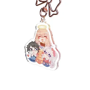Cartoon Anime Keychain Charm Plastic Material With Stainless Steel UV Printing 6-Color Colorful Design