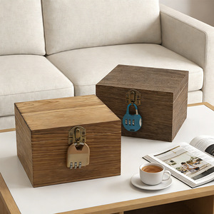 Caja de Almacenamiento de Madera Maciza con Tapa Abatible y Cerradura de Combinación, Caja Rectangular para Joyas, Embalaje General, 8.9 cm de Alto - Product Image 5