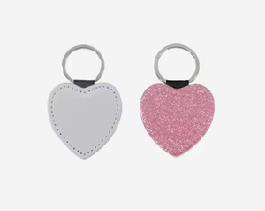 <b>Heart</b> Shape Glitter Back Sublimation Blank Keychain Leather for Custom Printing - Product Image 2