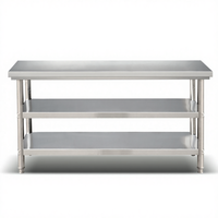 Table de travail en acier inoxydable double couche durable de qualité alimentaire, taille personnalisable, pour cuisine de restaurant