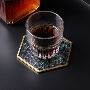 Copper Strip Embossed Glass Coaster <b>Square</b> Shape Handmade Tea Cup Pad Home Decorative Mat - Product Image 3