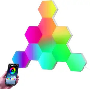 Lampe LED hexagonale luxueux et contrôlée par application mobile, avec télécommande Quantum, design créatif, luminaire décoratif d'intérieur, idéal pour une salle de jeux ou une chambre à coucher