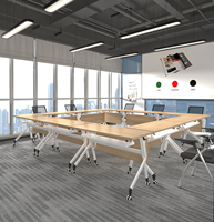 Table d'étude pliable en bois écologique au design moderne avec roulettes, étagère de rangement en acier et fonction extensible pour conférence