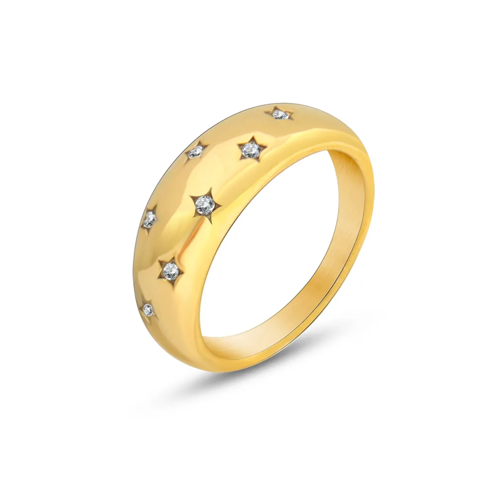 Simple Fashion 18K Gold Plated Stainless Steel Star Starburst Zircon Finger Rings for Women Valentine's Day Gift Jewelry