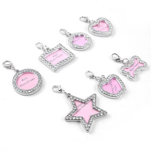 Plaques d'identification pour animaux de compagnie en strass de luxe, pour chats et chiens, gravure d'identification, cadre photo pour animaux de compagnie, cœur, os, étoile, photo, colliers pour chiens, porte-clés - Product Image 1