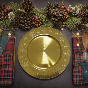 Vente en gros d'assiettes jetables en or clair <span class=keywords><strong>de</strong></span> 13 pouces <span class=keywords><strong>petit</strong></span> flocon <span class=keywords><strong>de</strong></span> neige traditionnel moderne pour la fête <span class=keywords><strong>de</strong></span> Noël en plastique - Product Image 2