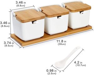 Contenitore per la cucina per la casa vassoio per servire barattoli di spezie <span class=keywords><strong>villaggio</strong></span> Set di ceramica 3 pezzi di zucchero sale scatola con coperchio - Product Image 4