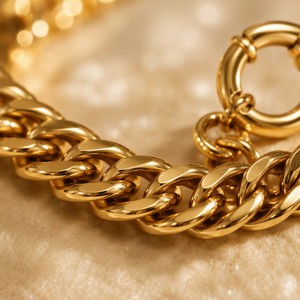 Collar de cadena cubana de acero inoxidable grueso, estilo hip-hop mate, con cierre OT, chapado en oro de 18k, accesorio de joyería. - Product Image 2