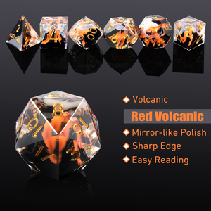 Dés de Lave Dungeons & Dragons - Ensemble de dés de jeu de rôle en résine époxy à bords tranchants avec design éruption volcanique - Product Image 2