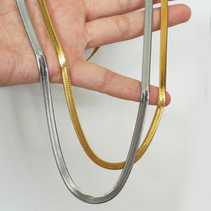 Collar de cadena de acero inoxidable con forma de espiga para mujer, Gargantilla, oro de <span class=keywords><strong>18</strong></span> quilates, serpiente plana - Product Image 4
