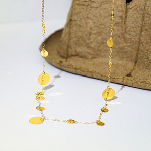 Stile bohémien da donna ciondoli a disco rotondi catena di gioielli di pegno vero e proprio giallo solido collana in oro 18k - Product Image 6
