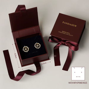 Элитная подарочная коробка для ювелирных изделий с индивидуальным логотипом, 2025, из бургундской бумаги, для колец, серег и браслетов - Product Image 5