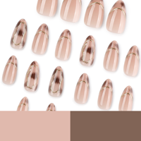 Kuku Palsu 3D Mewah Gaya Prancis Motif Leopard Emas Almond Nail Art Formal Bisnis Elegan Set Manikur 4537