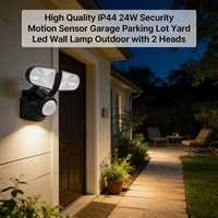 Lampe murale LED extérieure de haute qualité IP44 24W avec détecteur de mouvement de sécurité pour garage, parking, cour, avec 2 têtes