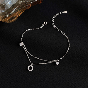 <span class=keywords><strong>Tobillera</strong></span> de doble círculo de plata esterlina 925 para mujer, anillo geométrico ligero de lujo, pulsera de tobillo de capas de diamante <span class=keywords><strong>Flash</strong></span> - Product Image 2