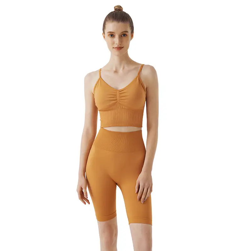 XINXU Yoga Sets Gilet plissé avec leggings Shorts Gym Sports Blanc Personnalisé Ensemble de yoga pour femmes