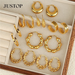 JUSTOP Spot Portfolio Ensemble de boucles d'oreilles en acier inoxydable résistant à l'eau, créoles épaisses plaquées or 18 carats, motif nœud, bijoux de mode tendance, inaltérables - Product Image 4