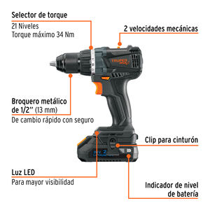 เครื่องมือช่าง สว่านไร้สาย 1/2 นิ้ว 20V แบตเตอรี่ลิเธียมไอออน 2Ah พร้อมใช้งาน - Product Image 3