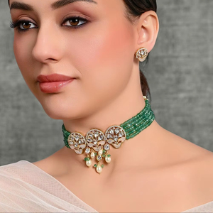 Gargantilla de latón verde hecha a mano con pendientes, joyería de moda, producto a granel hecho a mano, personalizado - Product Image 1