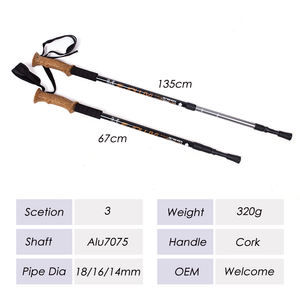 야외 캠핑 및 등산을위한 직선 손잡이와 알루미늄 6061 3 섹션 플릭 잠금 개폐식 워킹 스틱 - Product Image 3