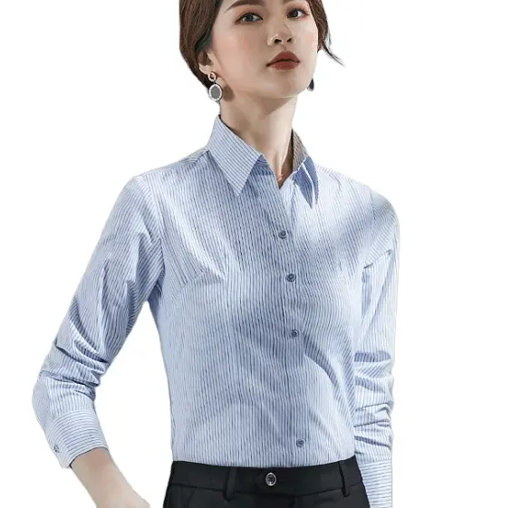 Wholesale Womens High quality solid long sleeve Button Down dress Shirt