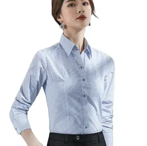Оптовая продажа, Женская Высококачественная Однотонная рубашка с длинным рукавом и пуговицами