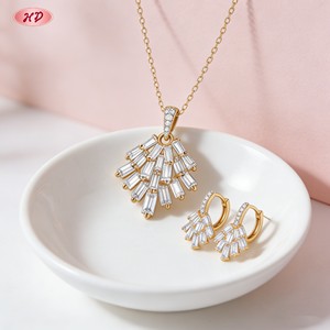 Parures de bijoux en zircon en forme d'éventail Hengdian pour femmes, plaqué or 18 carats, Joyas <span class=keywords><strong>Al</strong></span> Por Mayor, MOQ6 - Product Image 5