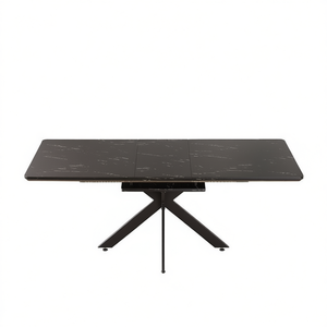 Table à manger moderne extensible en marbre noir avec pieds en métal en forme de X, de 62,4 à 78,15 pouces, pour les dîners et les fêtes - Product Image 1