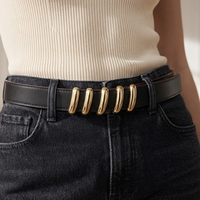 Ceinture en cuir Yogoo Private Label avec barres métalliques dorées, bicolore noir et bordeaux, pour femme, élégante, pour robe, fournisseur B2B