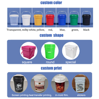 Seau en plastique PP transparent de qualité alimentaire, rond, 500 ml, 750 ml, 1 L-20 L, 5 gallons, avec poignée, logo personnalisé, seaux à peinture, vente en gros